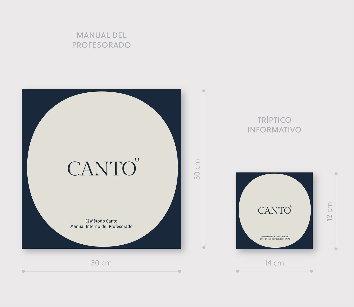 Medidas del manual del profesorado y del tríptico informativo de Canto Escuela